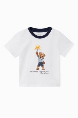 تسوق تي شيرت قطن بطبعة الدب تيدي يحمل ألعاب نارية Polo Ralph Lauren أبيض للأطفال ا ناس البحرين