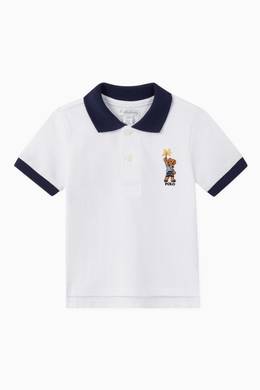 تسوق تي شيرت بولو قطن شبكي بتطريز الدب تيدي يحمل ألعاب نارية Polo Ralph Lauren أبيض للأطفال ا ناس البحرين