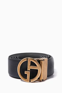 Shop Giorgio Armani Blue GA Buckle Micro-Woven Leather Belt for MEN |  Ounass UAE