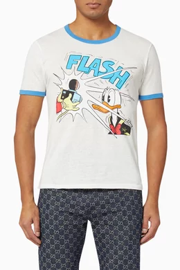 Shop Gucci White x Disney Donald Duck Cotton Linen T-Shirt for MEN | Ounass  UAE