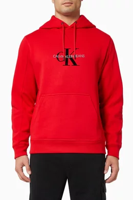 Shop Calvin Klein Jeans Red Monogram Hoodie in Organic Cotton Blend for MEN  | Ounass UAE