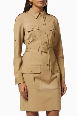 Shop Michael Kors Collection Green Belted Utility Shirt Dress in Organic  Cotton for WOMEN | Ounass UAE