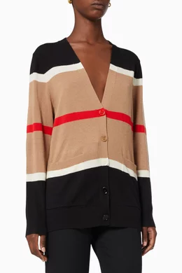 Shop Burberry Neutral Striped Cardigan in Cashmere Silk for WOMEN | Ounass  Qatar