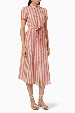 Shop Polo Ralph Lauren Pink Striped Shirtdress in Linen for WOMEN | Ounass  UAE