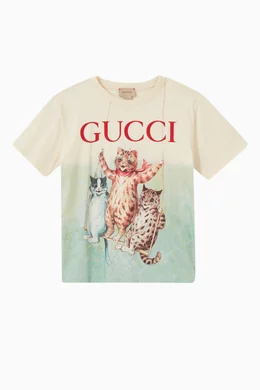 Shop Gucci Neutral Logo Cat T-shirt in Cotton for KIDS | Ounass Oman
