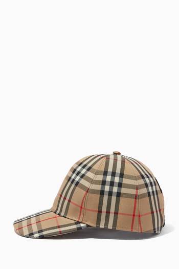 hover state of Logo Appliqué Baseball Cap in Vintage Check Twill