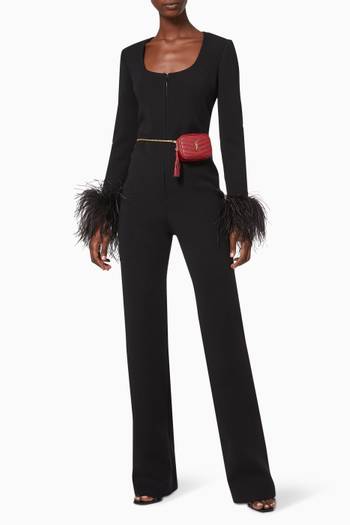 hover state of Jumpsuit with Ostrich Feathers in Wool Jersey  