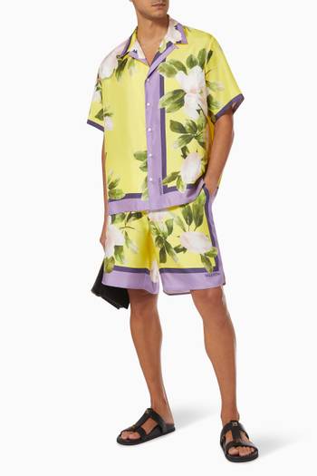 hover state of Flying Flowers Bermuda Shorts in Silk  