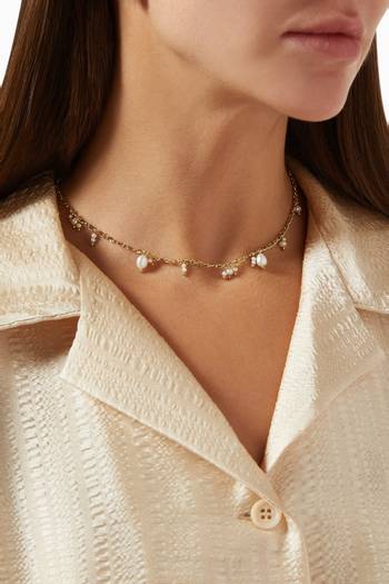 hover state of Pearl Drop Charm Necklace in 18kt Gold-plated Brass & Freshwater Pearls   