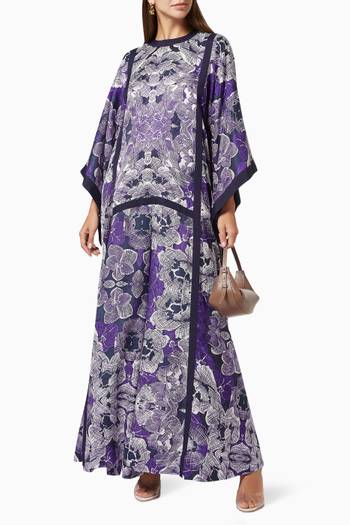 hover state of Floral Print Patterned Kaftan in Silk Cotton