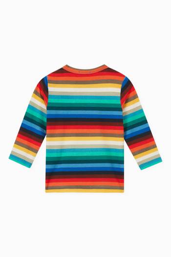 hover state of Multi-stripe Long Sleeve T-shirt in Cotton Blend   