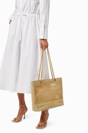 hover state of Triple CC Tote Bag in Lambskin & Straw  