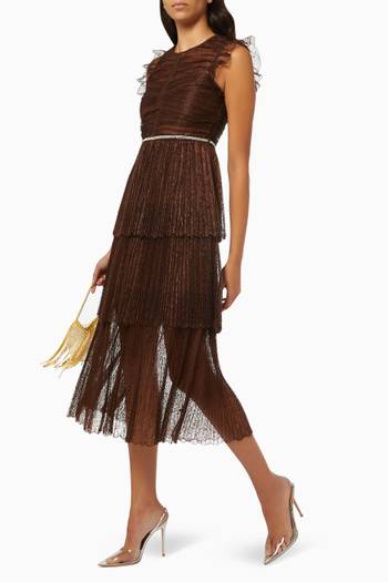 hover state of Ruched Midi Dress in Fine Lace