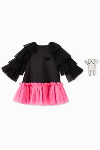 hover state of Frill Dress with Standing Teddy Patch in Tulle  