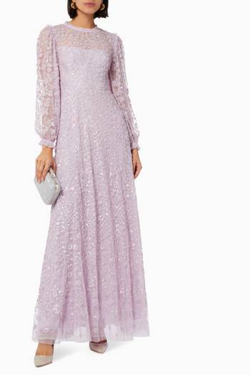 hover state of Seren Long Sleeve Gown in Sequin Tulle 