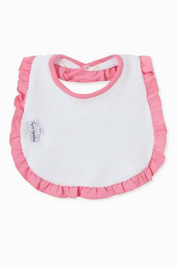 hover state of Pinky Print Ruffle Bib in Pima Cotton