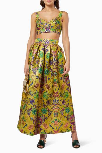 hover state of Floral Corset Crop Top in Jacquard 