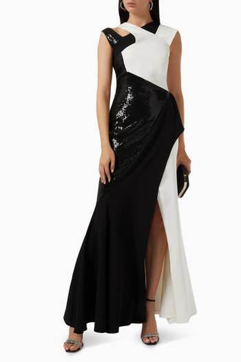 hover state of Sequin Block Cut Gown in Silk  