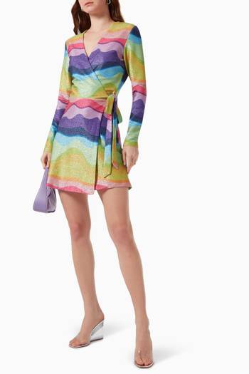 hover state of Zsa Zsa Wrap Mini Dress in Rainbow Lurex   