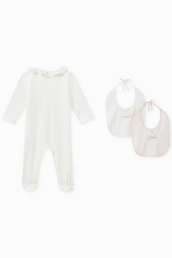 hover state of Lace Trim Pyjama and Bib Set in Cotton  