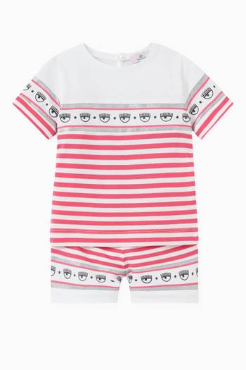 hover state of Maxi Logomania Striped Shorts in Cotton Jersey   