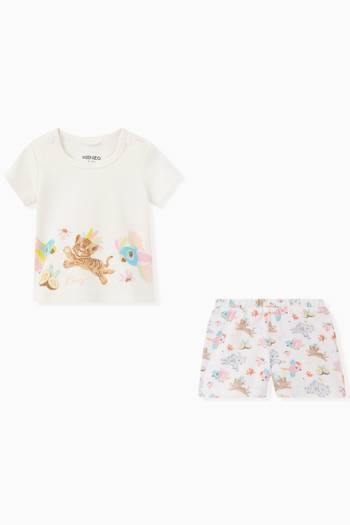 hover state of Tiger Print T-shirt and Shorts Set in Cotton