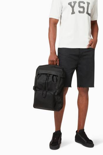 hover state of City Flap Backpack in Recycled Nylon & Leather     