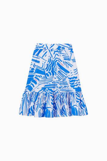 hover state of Abstract Print Ruffle Skirt in Cotton