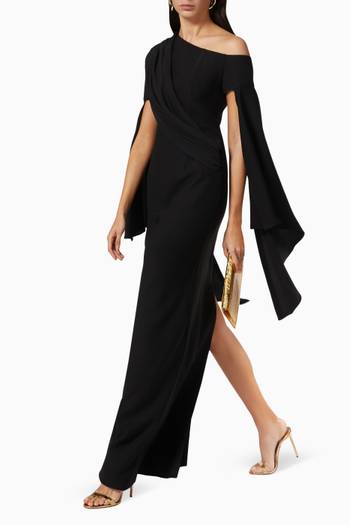 hover state of Cape Sleeves Gown in Crepe  