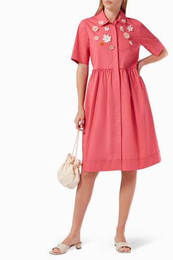 hover state of Floral Embroidred Shirt Dress in Cotton  