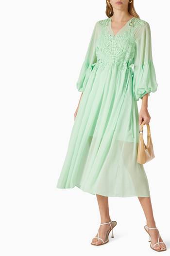hover state of Macrame Lace Midi Dress in Chiffon