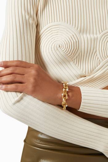 hover state of Twisted Wire Pearl Chain Bracelet in 18kt Gold-plated Brass 