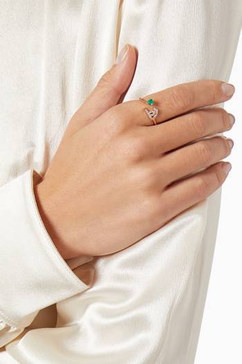 hover state of Glam Your Initial Letter "Ha" Emerald & Diamonds Ring in 18kt Rose Gold         