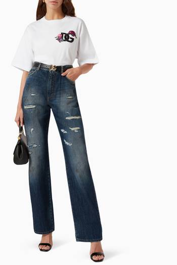 hover state of Ripped Flared Jeans in Denim