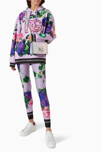 hover state of Rose-print High-waist Leggings in Technical Jersey