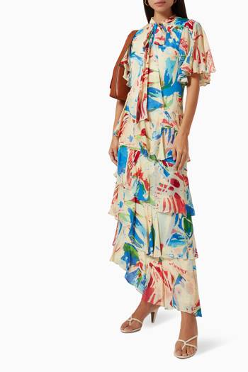 hover state of Asymmetric Printed Midi Dress 
