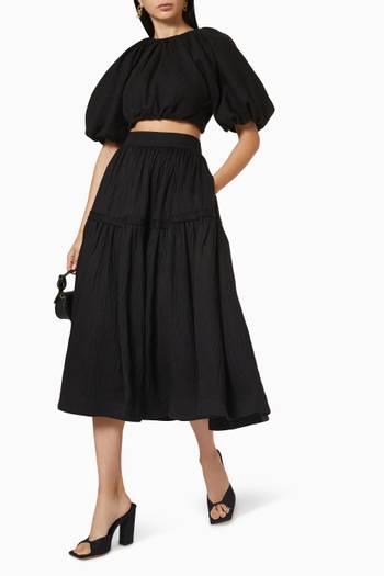 hover state of Admiration Gathered Midi Skirt in Linen  
