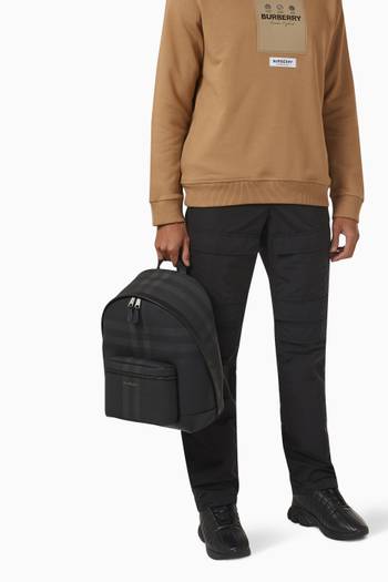 hover state of Jett Check Backpack in Eco-canvas & Leather