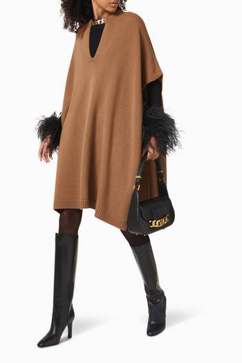 hover state of VLogo Chain Cape Poncho in Cashmere-wool
