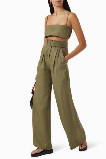 hover state of Belted High-waist Wide-leg Pants in Linen
