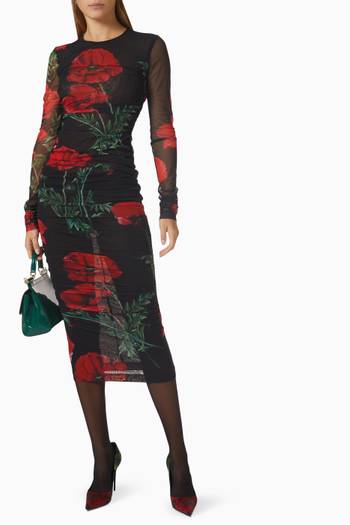 hover state of Rose-print Poppy Midi Dress in Tulle