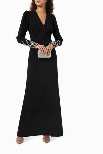 hover state of Embellished Sleeve Gown in Crepe 