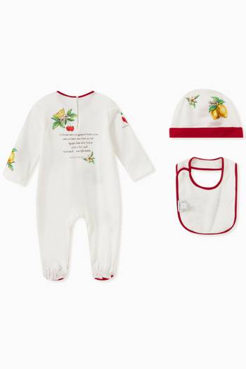 hover state of Bodysuit, Bib & Beanie Gift Set in Cotton