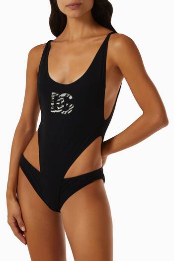 hover state of Racing Cut-out Swimsuit in Stretch Nylon