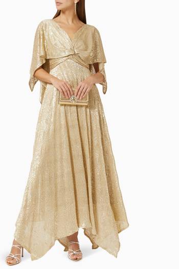 hover state of Cape Sleeve Maxi Dress in Lurex Crepe 