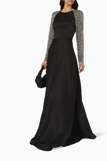 hover state of Crystal Embellished Sleeve Maxi Gown  