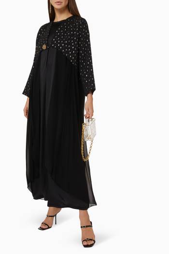 hover state of Embroidered Panel Abaya in Crepe  