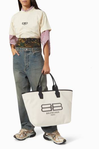 hover state of BB Paris Icon Jumbo Large Tote Bag in Cotton Canvas & Calfskin 