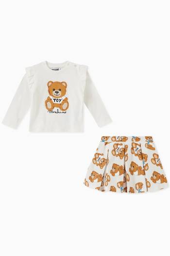 hover state of Teddy Toy Print Top & Skirt Set in Cotton Jersey