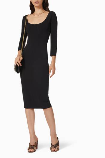 hover state of Cut-out Back Midi Dress in Bi-elastic Technical Fabric